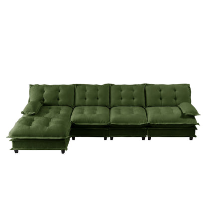 138in L-shaped sofa modular sectional with ottoman in emerald velvet by HouseOfZazla on Tampa Home & Garden Store