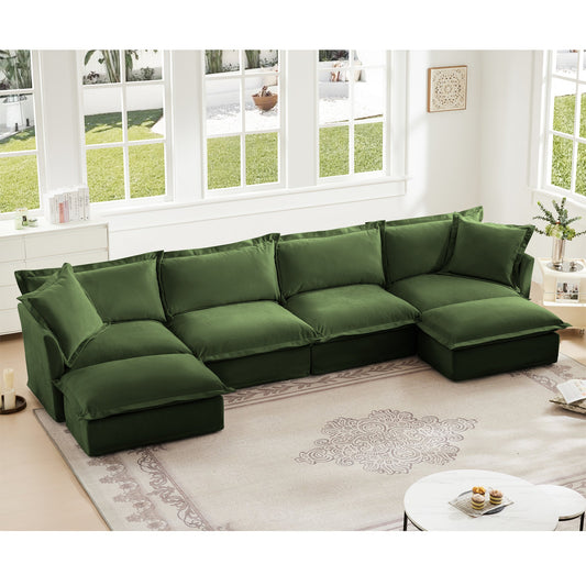 Slipcovered U shape sectional sofa in emerald green by HouseOfZazla with wide deep seats on Tampa Home & Garden Store