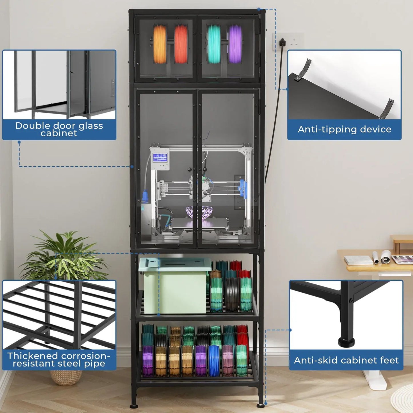 3D Printer Cabinet with Filament Storage and Bar