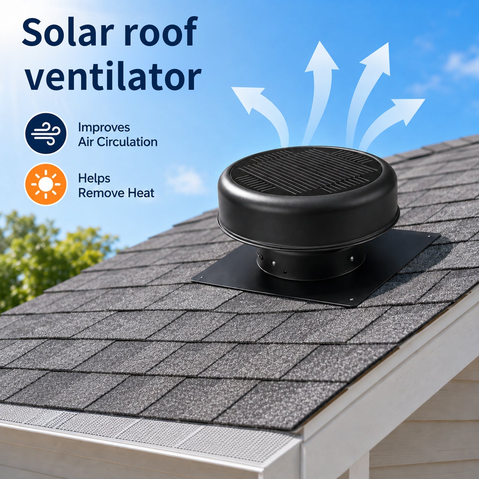 12-inch flush mount round solar roof vent fan, black housing, 30W dual power by HouseOfZazla on Tampa Home & Garden Store
