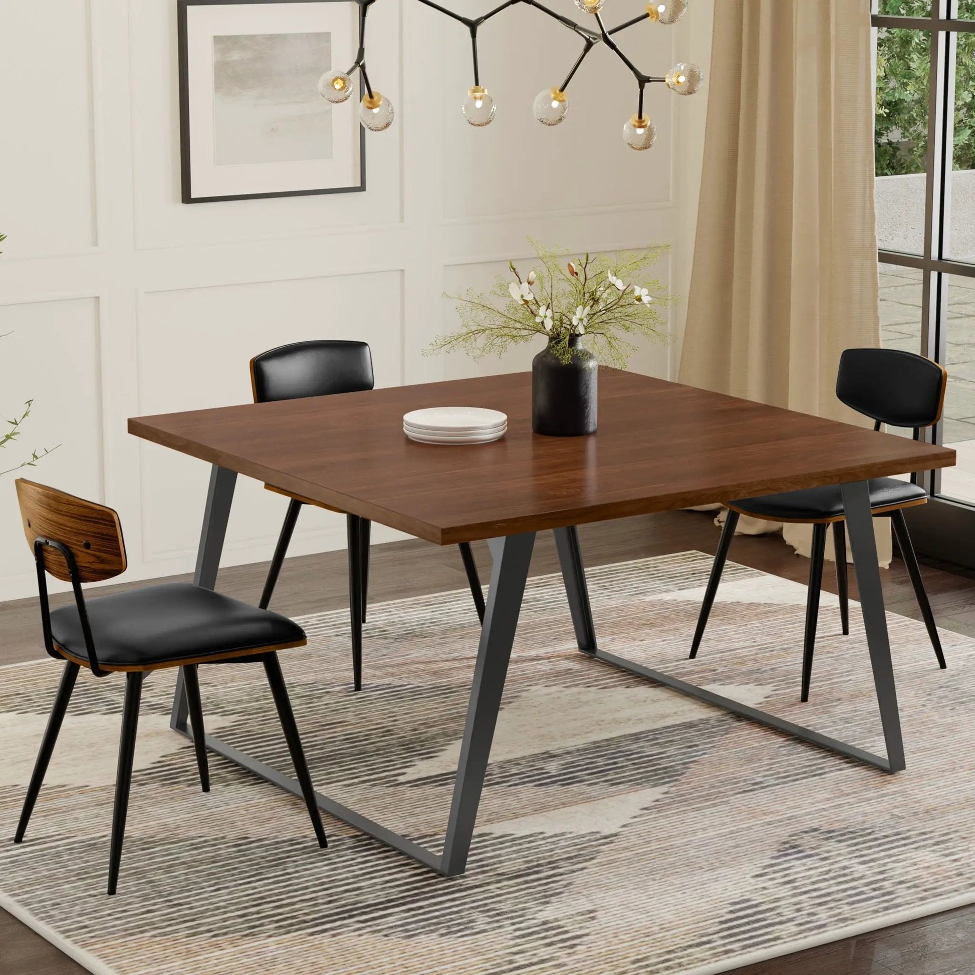 Lowry square dining table in walnut with metal legs for four by Unique Piece Furniture on Tampa Home & Garden Store