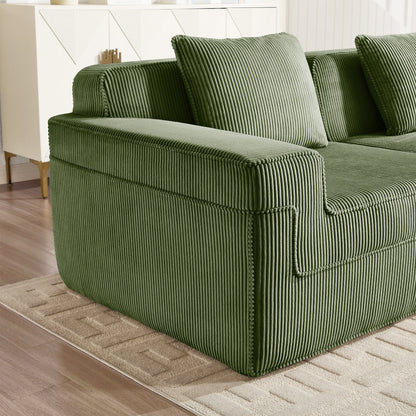 Modular Green Corduroy Armless Sofa and Pillow