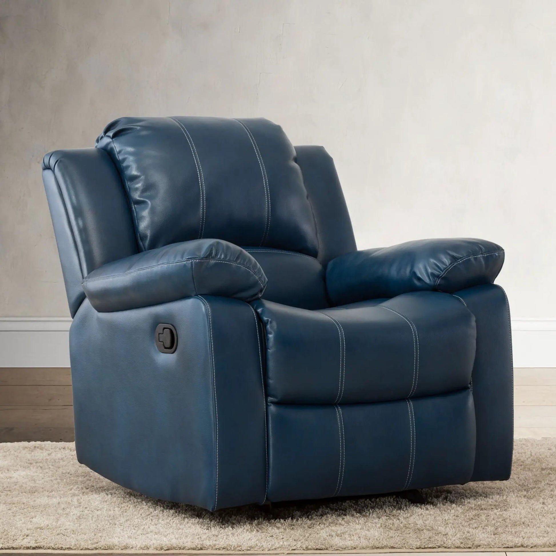 Charlotte Glider Recliner in blue leather with contrast stitching by Unique Piece Furniture on Tampa Home & Garden Store