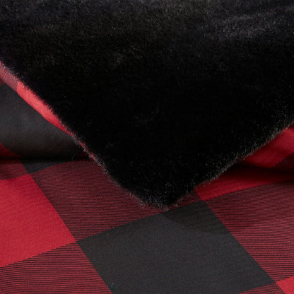 King/Cal King faux wool to faux fur down alt comforter set in red black plaid with fur on Tampa Home & Garden Store