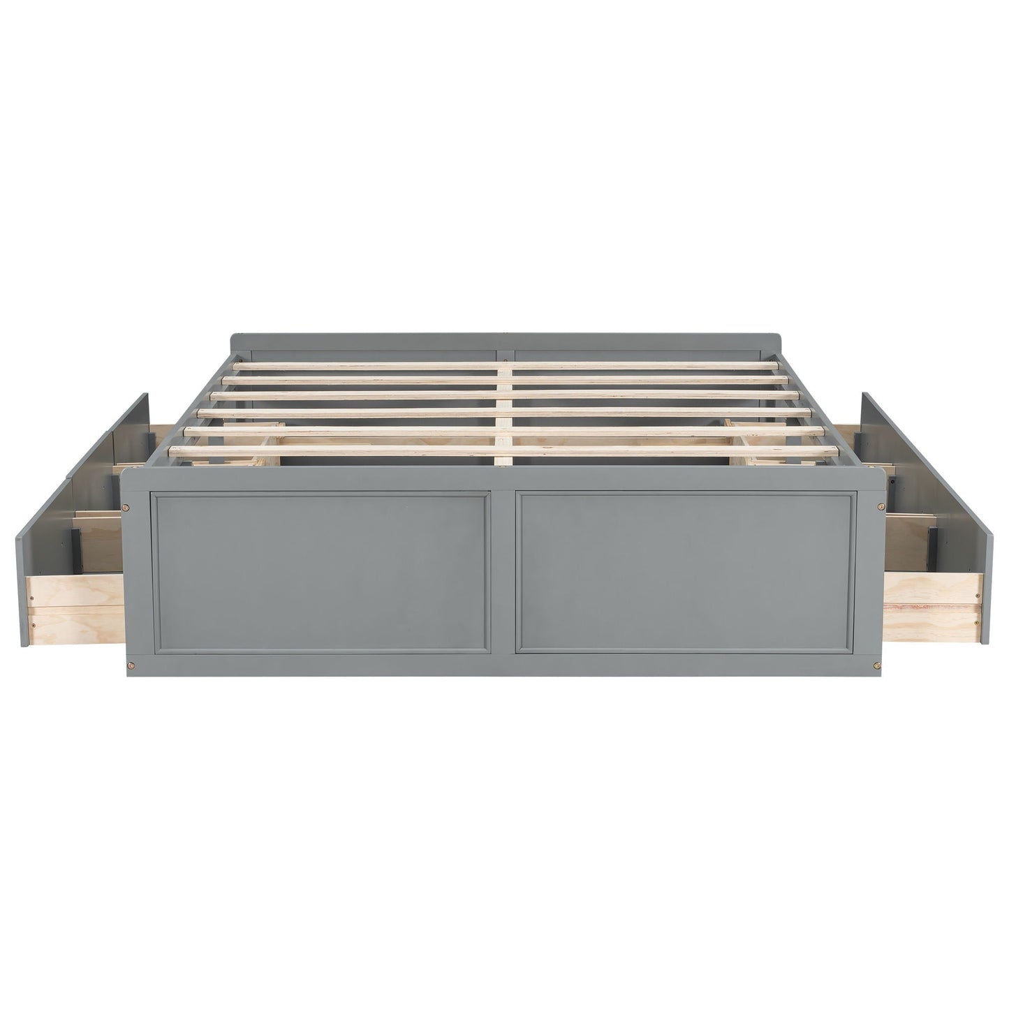 Queen Platform Bed Frame With 6 Drawers and Gray