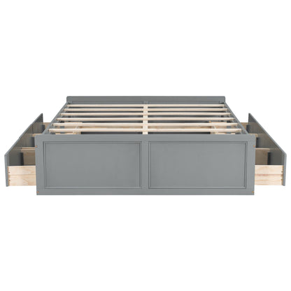 Queen Platform Bed Frame With 6 Drawers and Gray