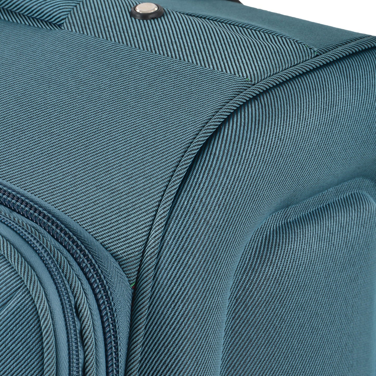 Softside luggage set by HouseOfZazla in teal denim-textured fabric, 3-piece expandable softshell on Tampa Home & Garden Store