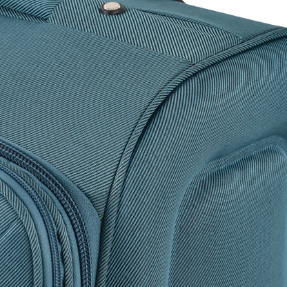 Softside luggage set by HouseOfZazla in teal denim-textured fabric, 3-piece expandable softshell on Tampa Home & Garden Store