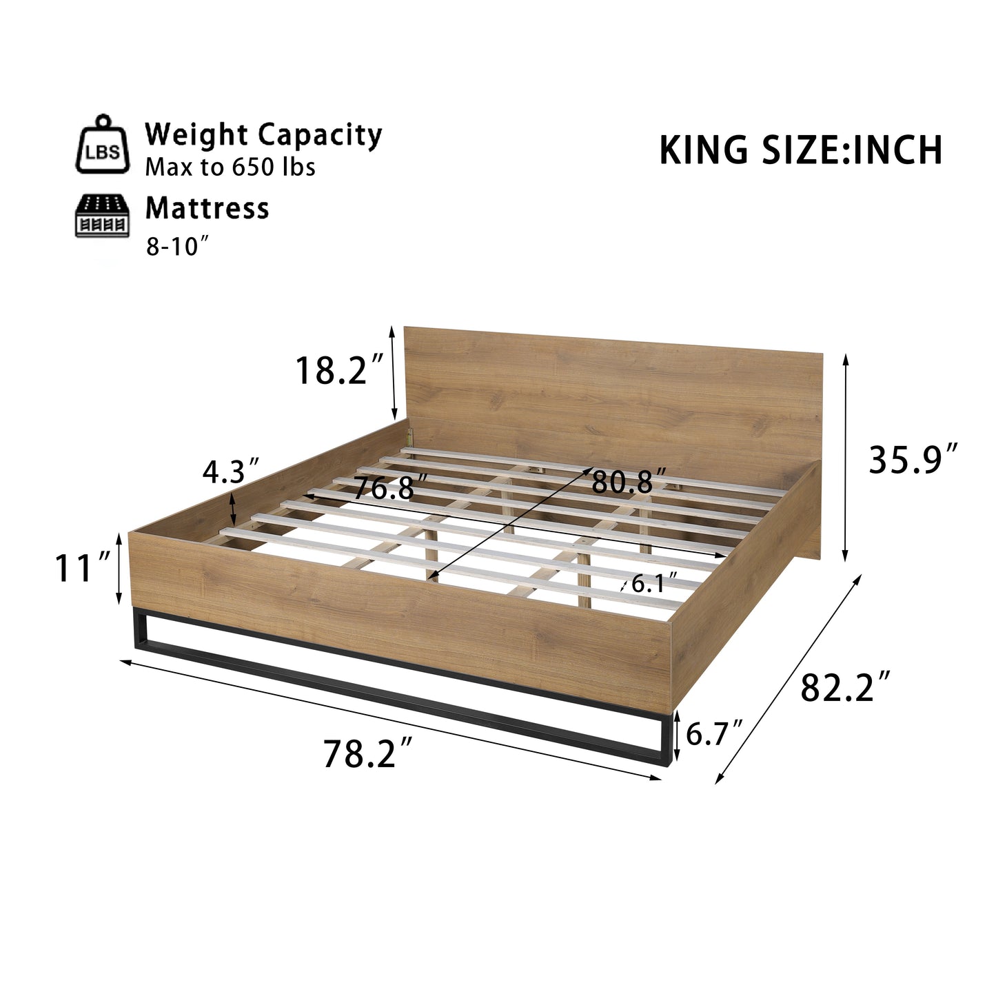 Modern Black and Engineered Wood King Bed Frame