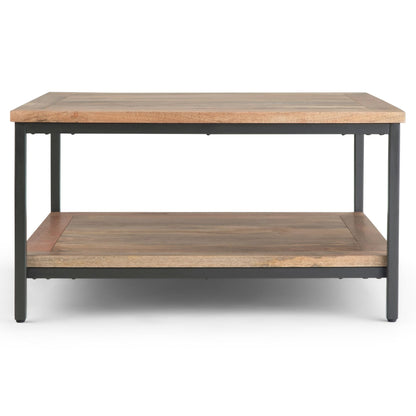 Solid Mango Wood coffee table with light brown finish and black metal legs by HouseOfZazla on Tampa Home & Garden Store
