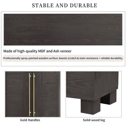 Sideboard with adjustable shelves in dark ash veneer with gold-tone handles and solid wood legs on Tampa Home & Garden Store