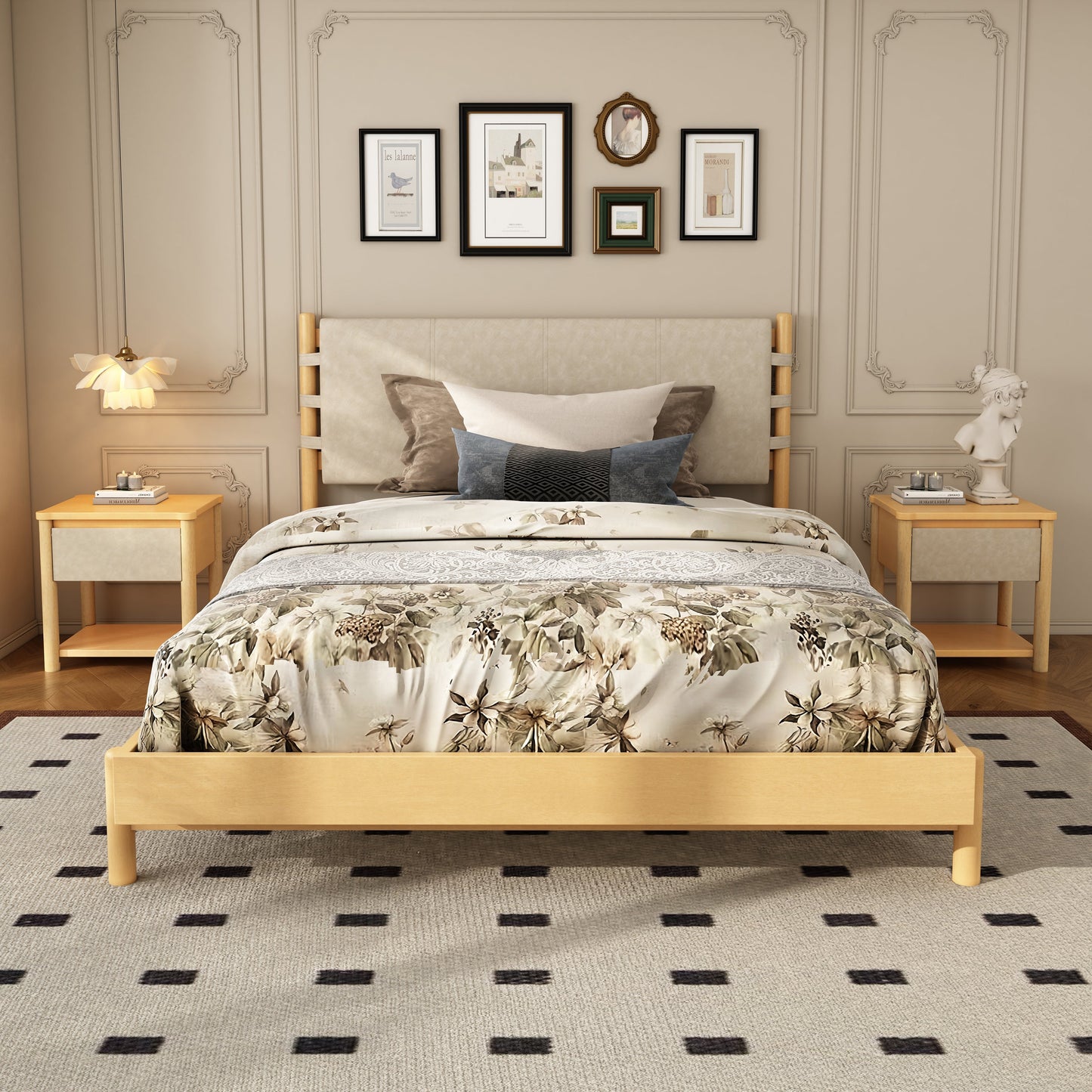 Modern Queen Bed Frame and Two Nightstands