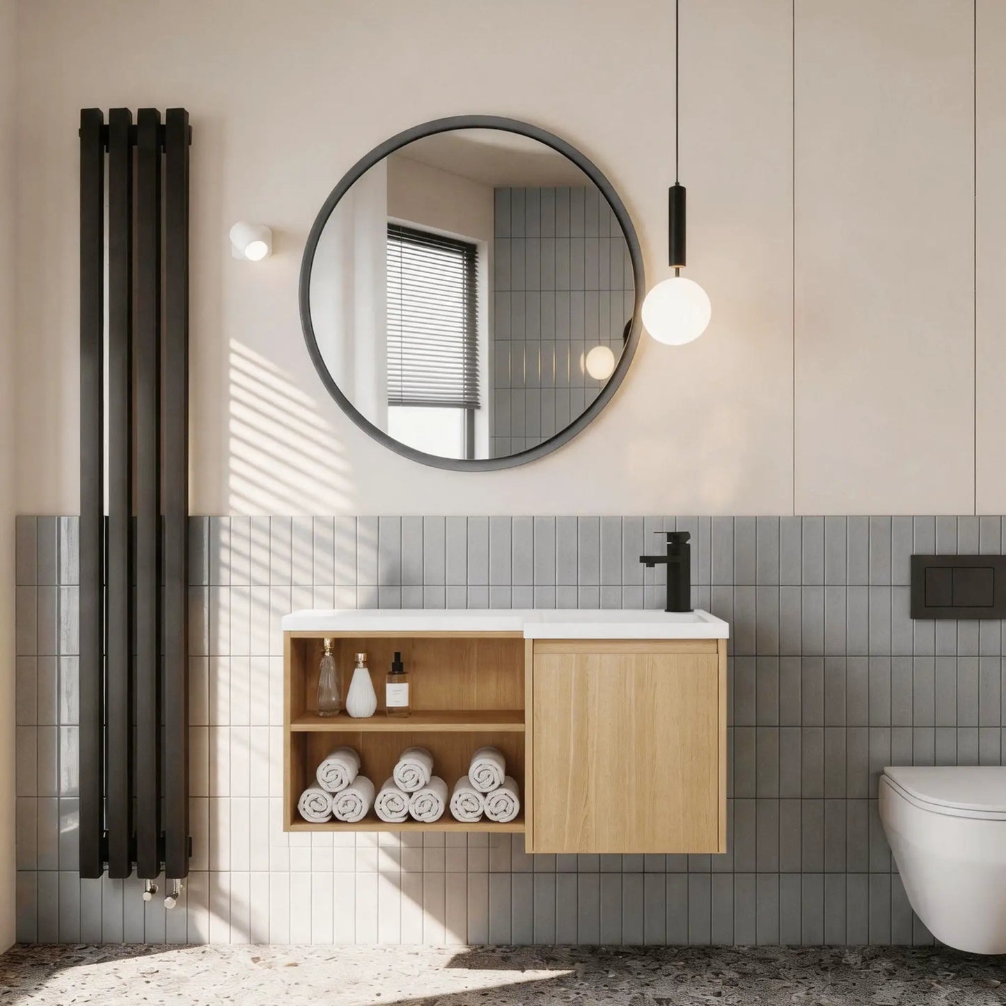L Shaped Wall Mounted Floating Vanity with Sink