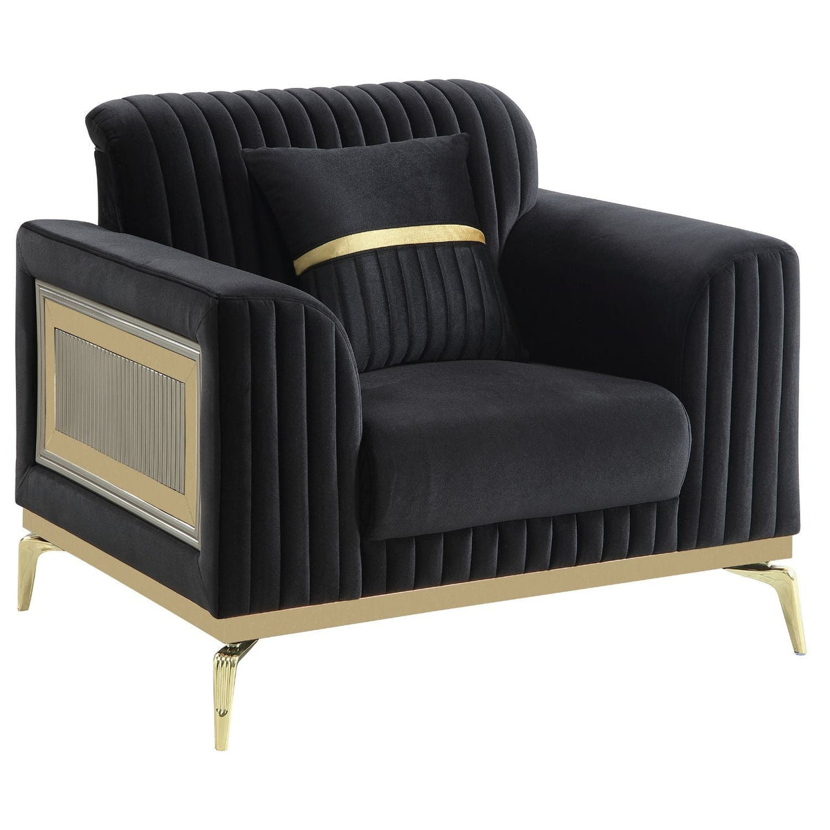 Antigua Upholstered Arm Chair black velvet with gold metal frame HouseOfZazla on Tampa Home & Garden Store