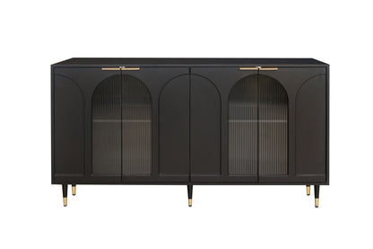 Wood Sideboard With Fluted Glass Doors and Legs