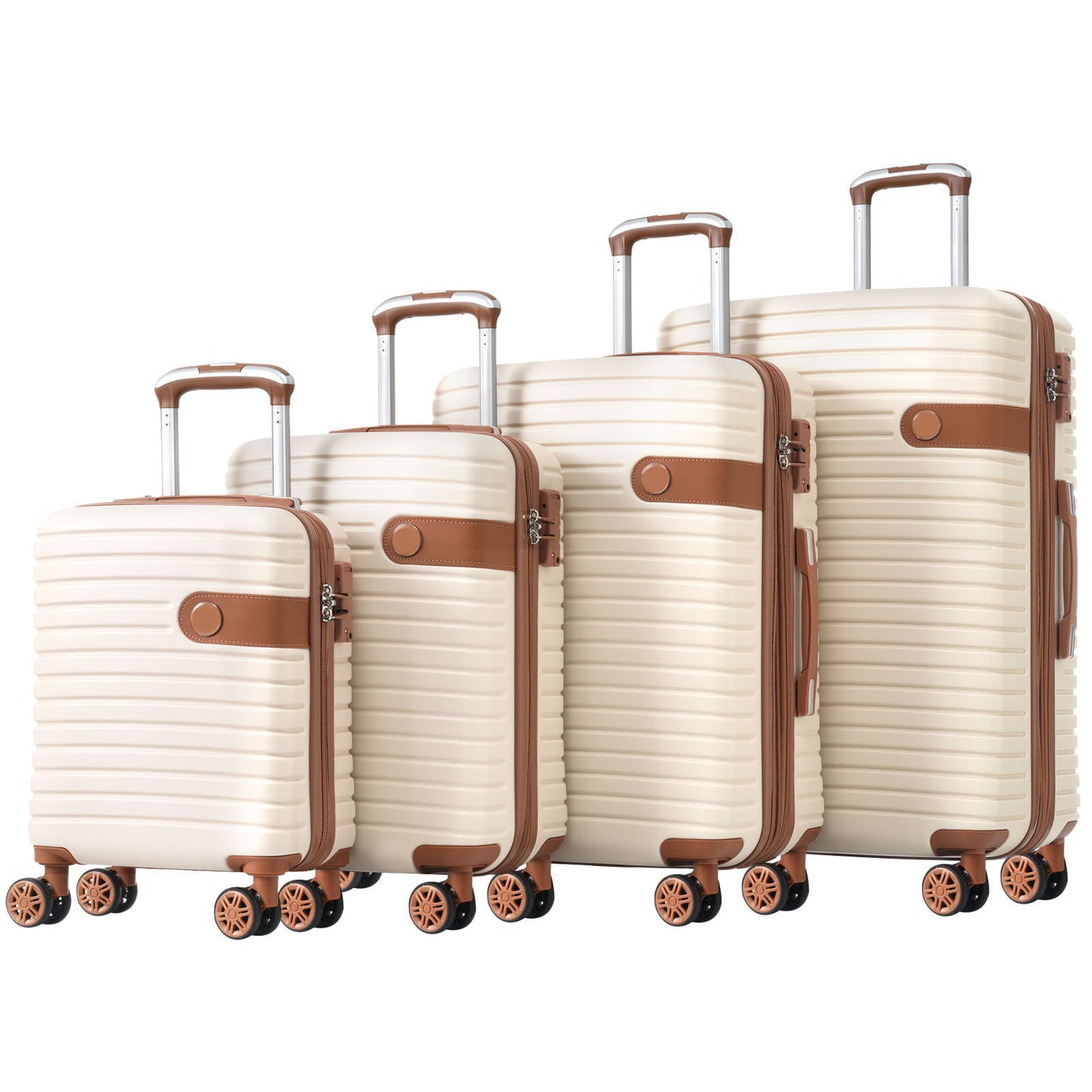 4-piece HouseOfZazla hard-shell beige luggage set with brown accents, expandable suitcases on Tampa Home & Garden Store