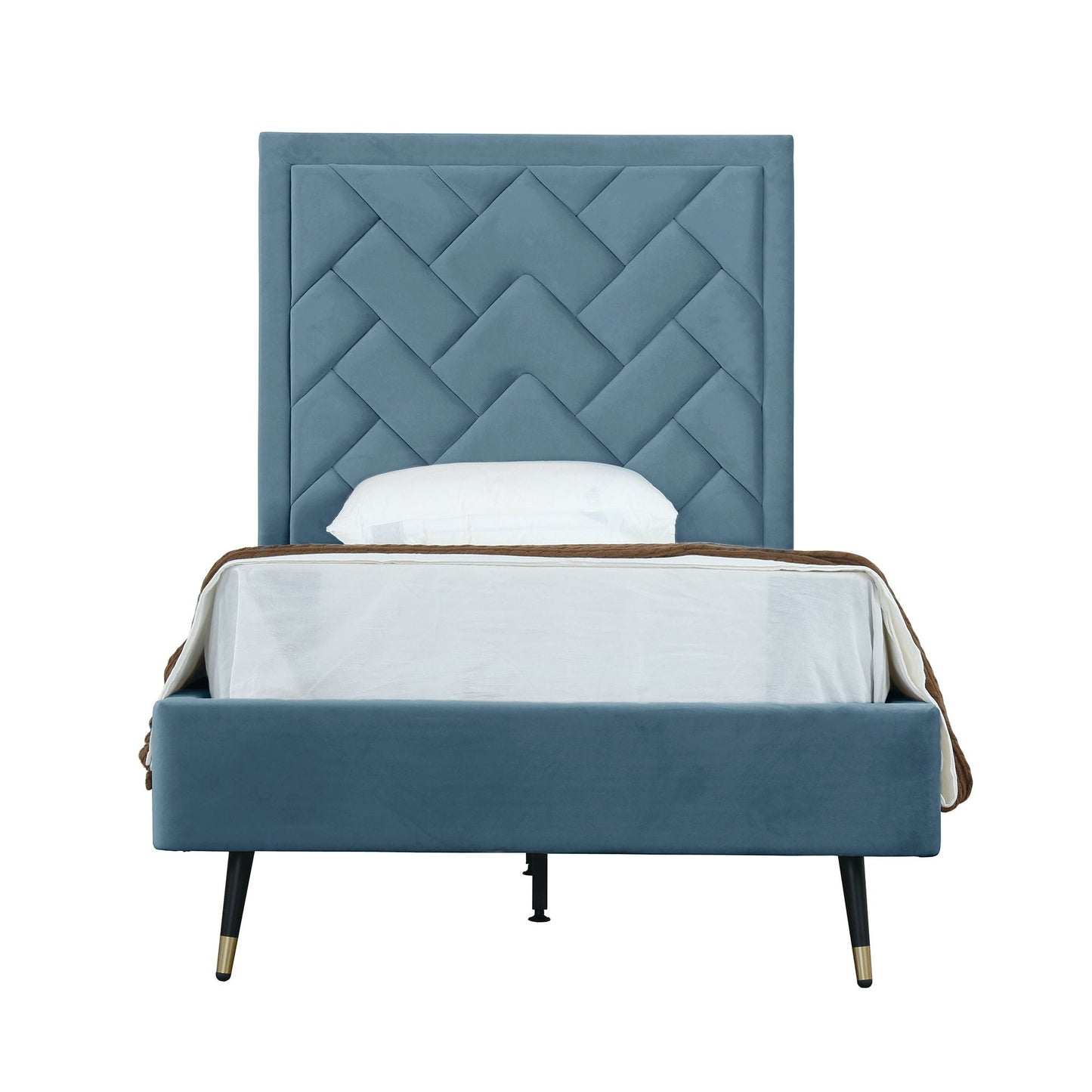 Crosby upholstered bed with blue headboard, diamond-tufted panels, and slats HouseOfZazla on Tampa Home & Garden Store