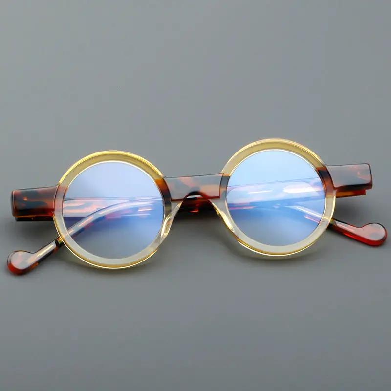 Retro acetate round glasses frame with gold rims and blue mirrored lenses FLIPSTYLEZLLC on Tampa Home & Garden Store