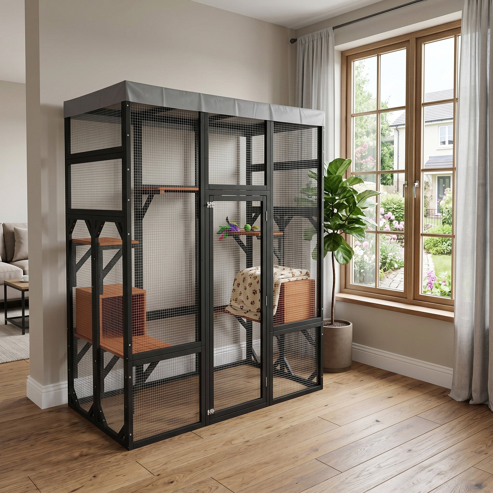 62.6 inch pet enclosure HouseOfZazla with black metal frame and wire mesh indoors by window on Tampa Home & Garden Store