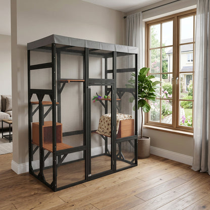 62.6 inch pet enclosure HouseOfZazla with black metal frame and wire mesh indoors by window on Tampa Home & Garden Store
