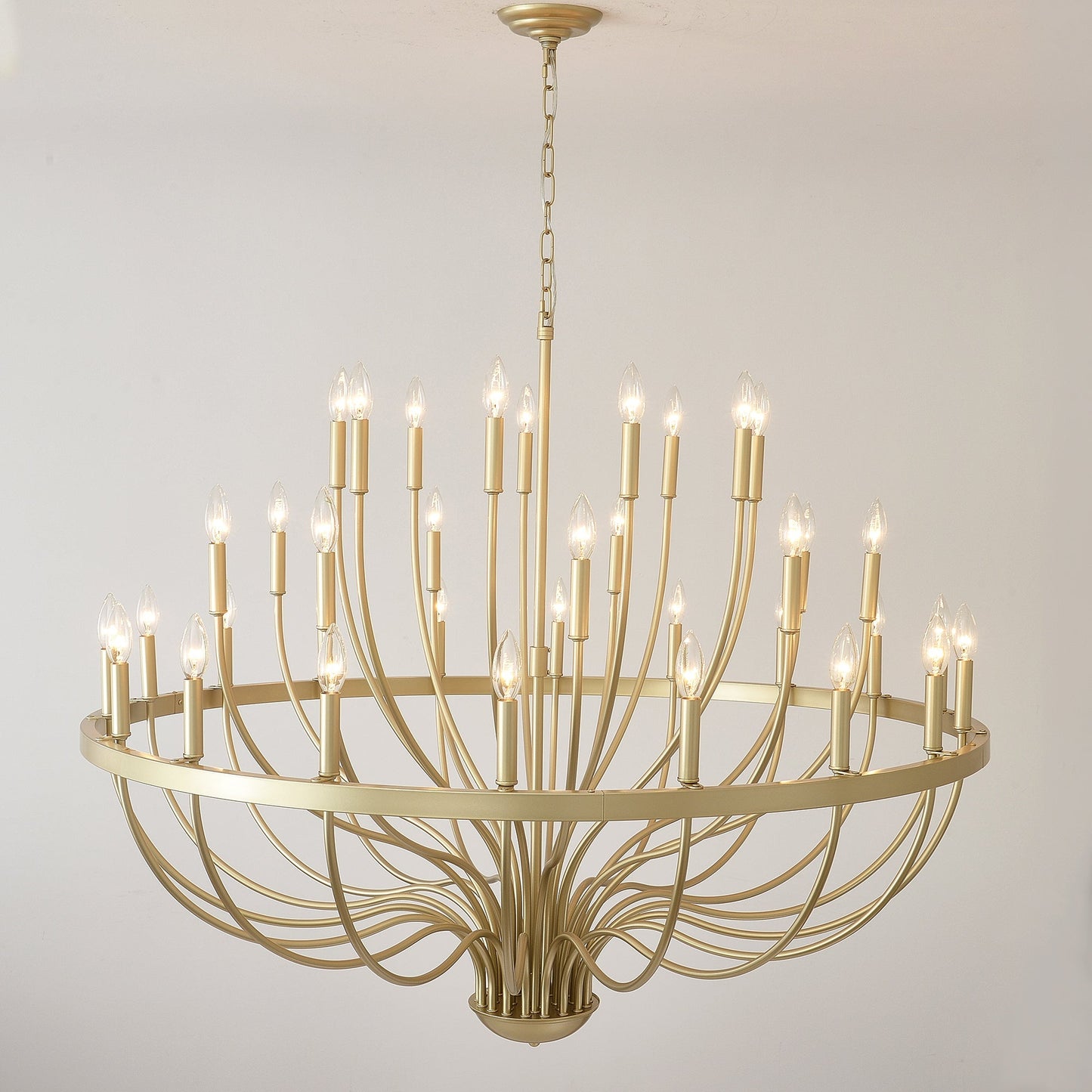 36-Light Gold Industrial Iron Candle Chandelier HouseOfZazla chain-hung gold arms on Tampa Home & Garden Store