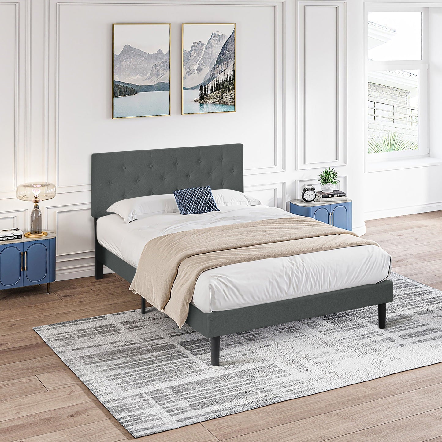 Modern Upholstered Bed Frame with Headboard