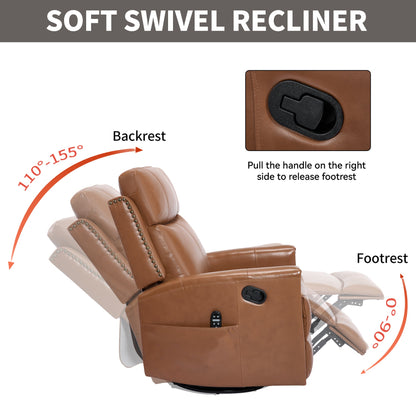 Deep Swivel Recliner and Massage Chair brown leather with remote pocket on Tampa Home & Garden Store