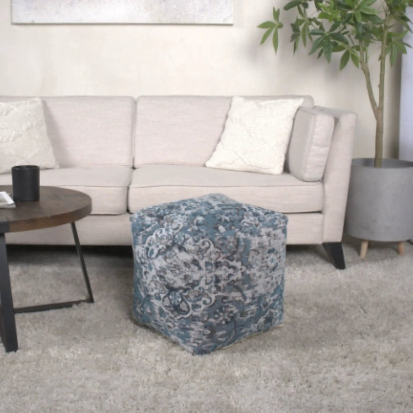 Anita blue square pouf ottoman by Unique Piece Furniture on Tampa Home & Garden Store