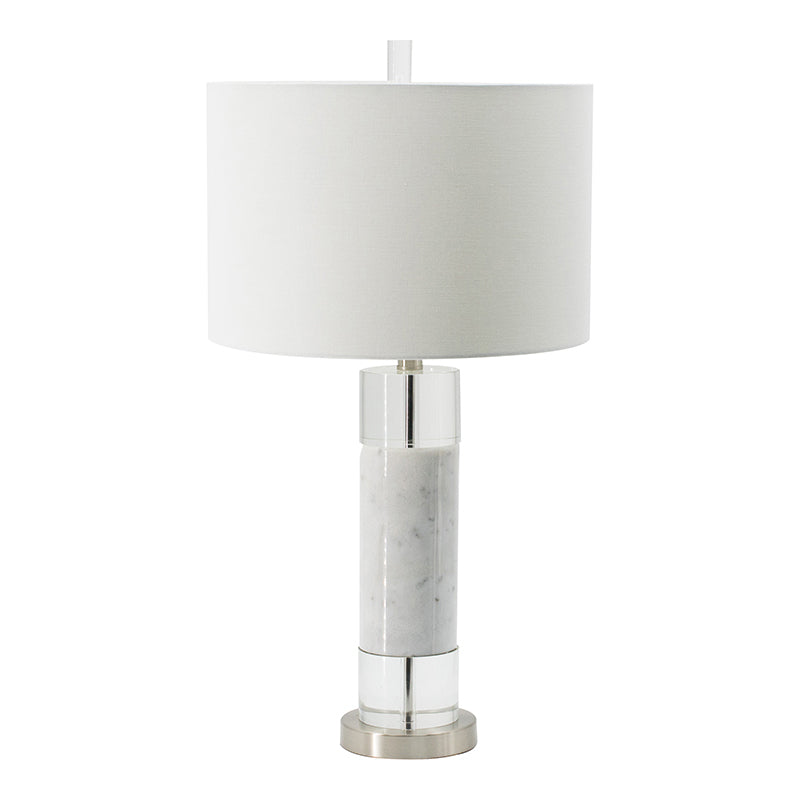 Sculpted Marble & Crystal Cylinder Table Lamp by HouseOfZazla with light gray fabric shade on Tampa Home & Garden Store