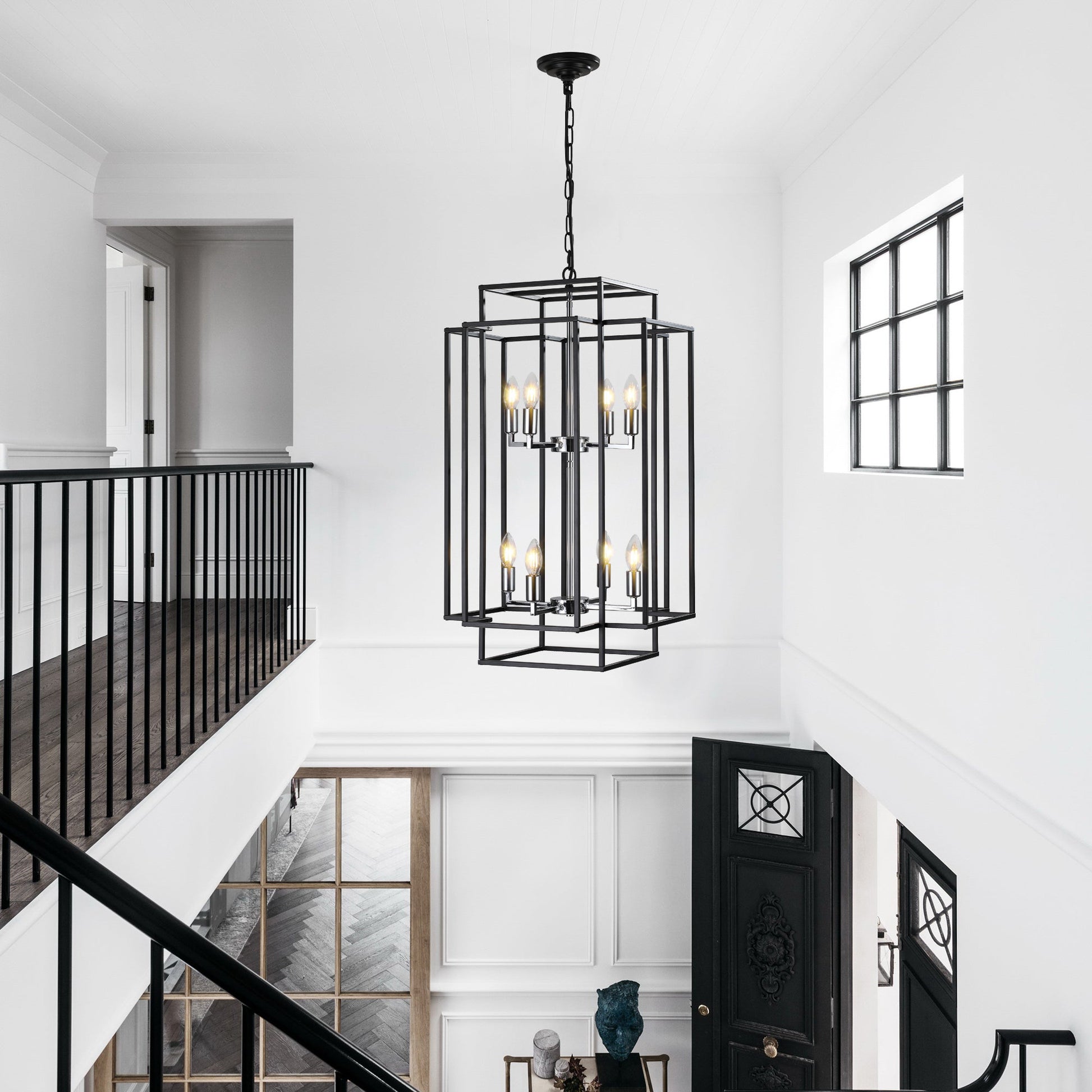18' modern 8-light black and chrome geometric pendant chandelier with cube cage by HouseOfZazla on Tampa Home & Garden Store