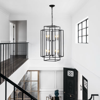 18' modern 8-light black and chrome geometric pendant chandelier with cube cage by HouseOfZazla on Tampa Home & Garden Store