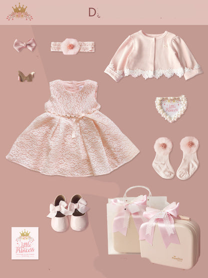 Baby princess lace dress set with pink cardigan, headband, socks, shoes and gift box on Tampa Home & Garden Store