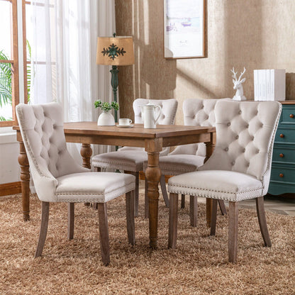 Tufted dining chairs in beige velvet with nailhead trim, six-seat set by HouseOfZazla on Tampa Home & Garden Store