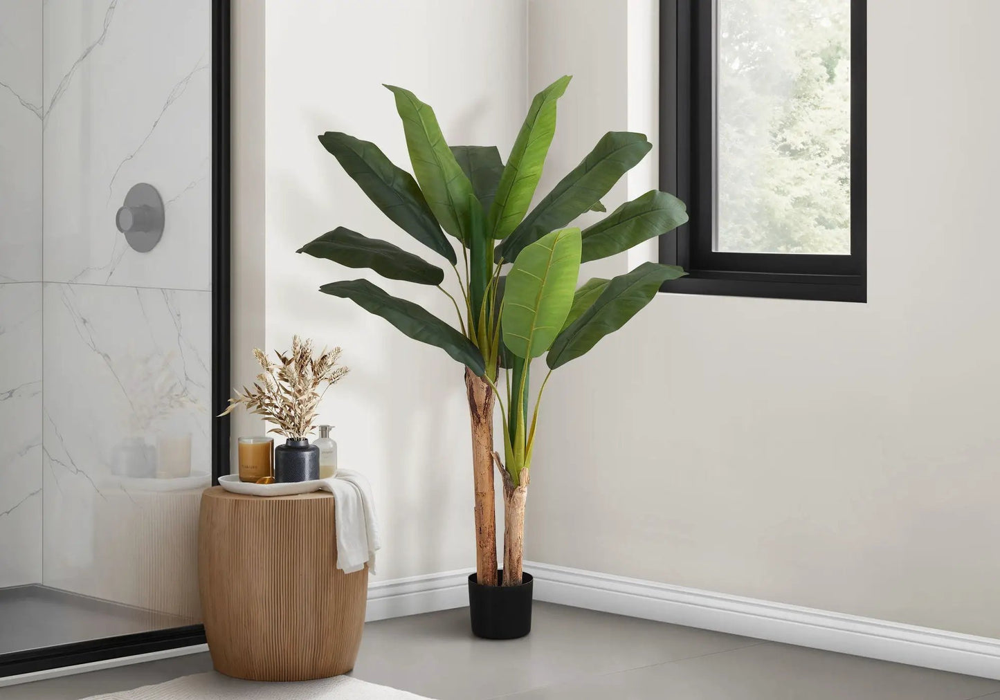 55in artificial banana tree floor plant in black pot with green leaves for indoor decor on Tampa Home & Garden Store