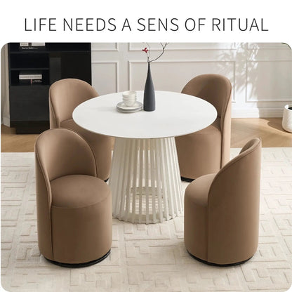 360 Degree Swivel Armless Dining Barrel Chair beige upholstery around white table set of 4 on Tampa Home & Garden Store