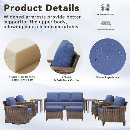 73.6-inch wicker patio sofa with blue cushions by HouseOfZazla in a patio seating set on Tampa Home & Garden Store