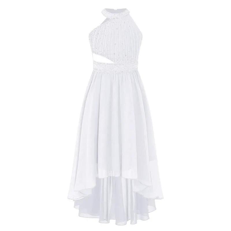 New Spring And Summer Lace Mesh Dress white halter neckline cutout waist high-low chiffon skirt on Tampa Home & Garden Store