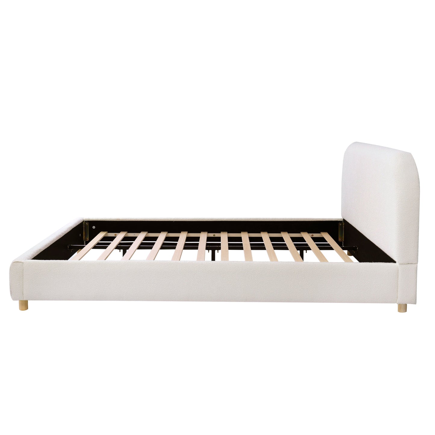 Queen size upholstered bouclé bed by HouseOfZazla with cream fabric and slatted base on Tampa Home & Garden Store
