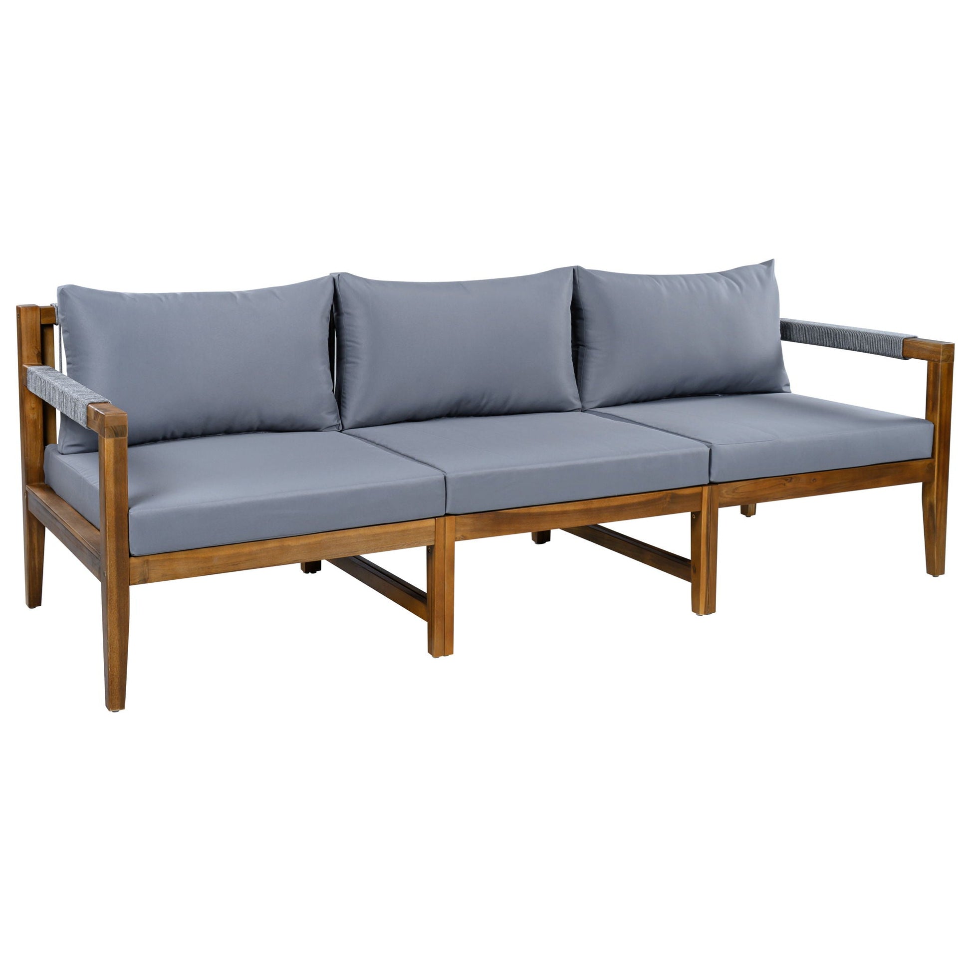 3 Piece Outdoor Sectional Sofa Set gray cushions wooden frame HouseOfZazla on Tampa Home & Garden Store