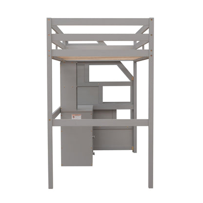 Loft bed frame with desk and storage drawers, gray finish and exposed slat base on Tampa Home & Garden Store