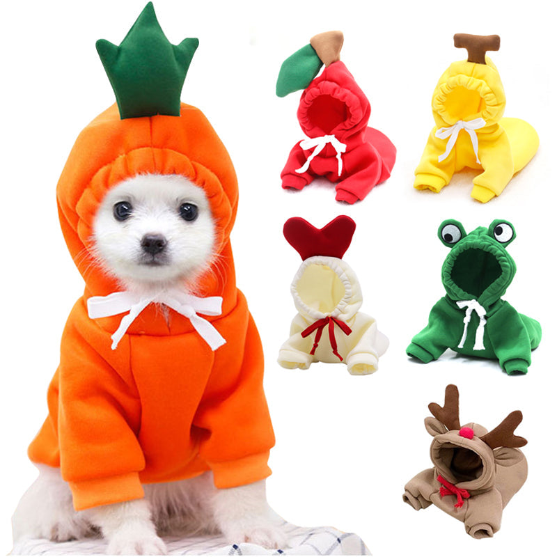 Pet Zen cute fruit dog hoodies 6-pack for small dogs; carrot, strawberry, and frog styles on Tampa Home & Garden Store