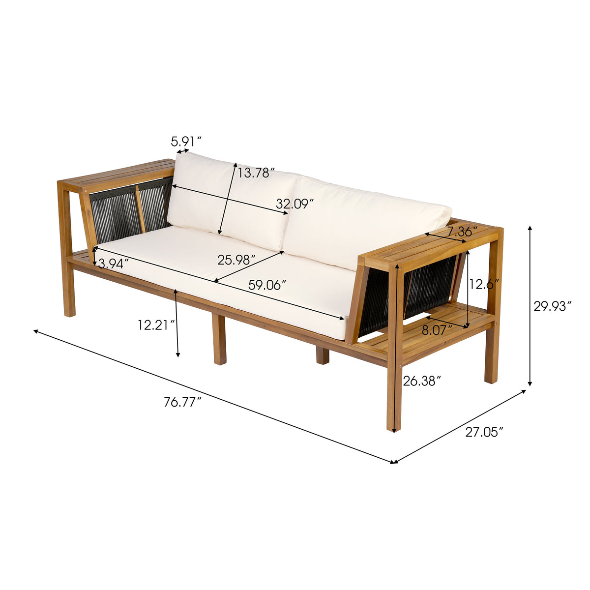 Teak finish acacia wood outdoor daybed sofa set with white cushions by HouseOfZazla on Tampa Home & Garden Store