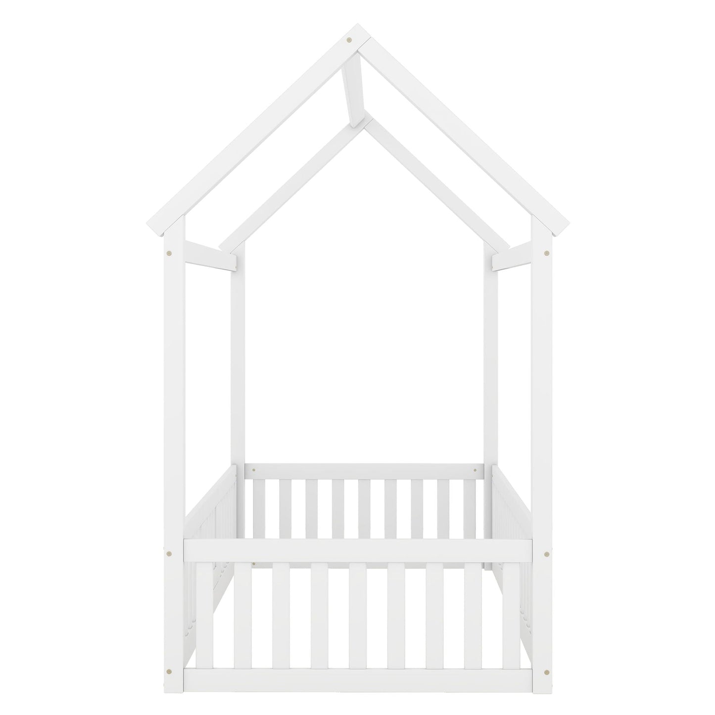 Wood House Bed with Fence and Door, white platform bed frame HouseOfZazla on Tampa Home & Garden Store