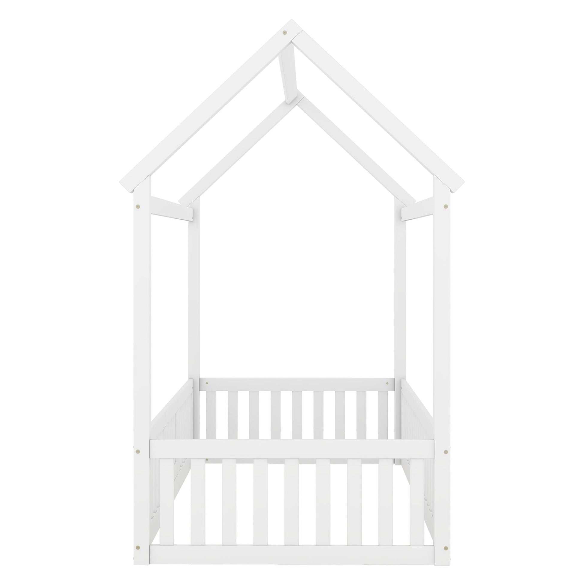 Wood House Bed with Fence and Door, white platform bed frame HouseOfZazla on Tampa Home & Garden Store