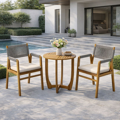 Outdoor 3 Piece Teak Dining Set with Gray Cushion