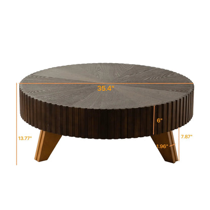 Round Retro Coffee Table with Solid Wood Legs