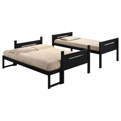 Black bunk beds with beige mattresses, three frames shown on Tampa Home & Garden Store
