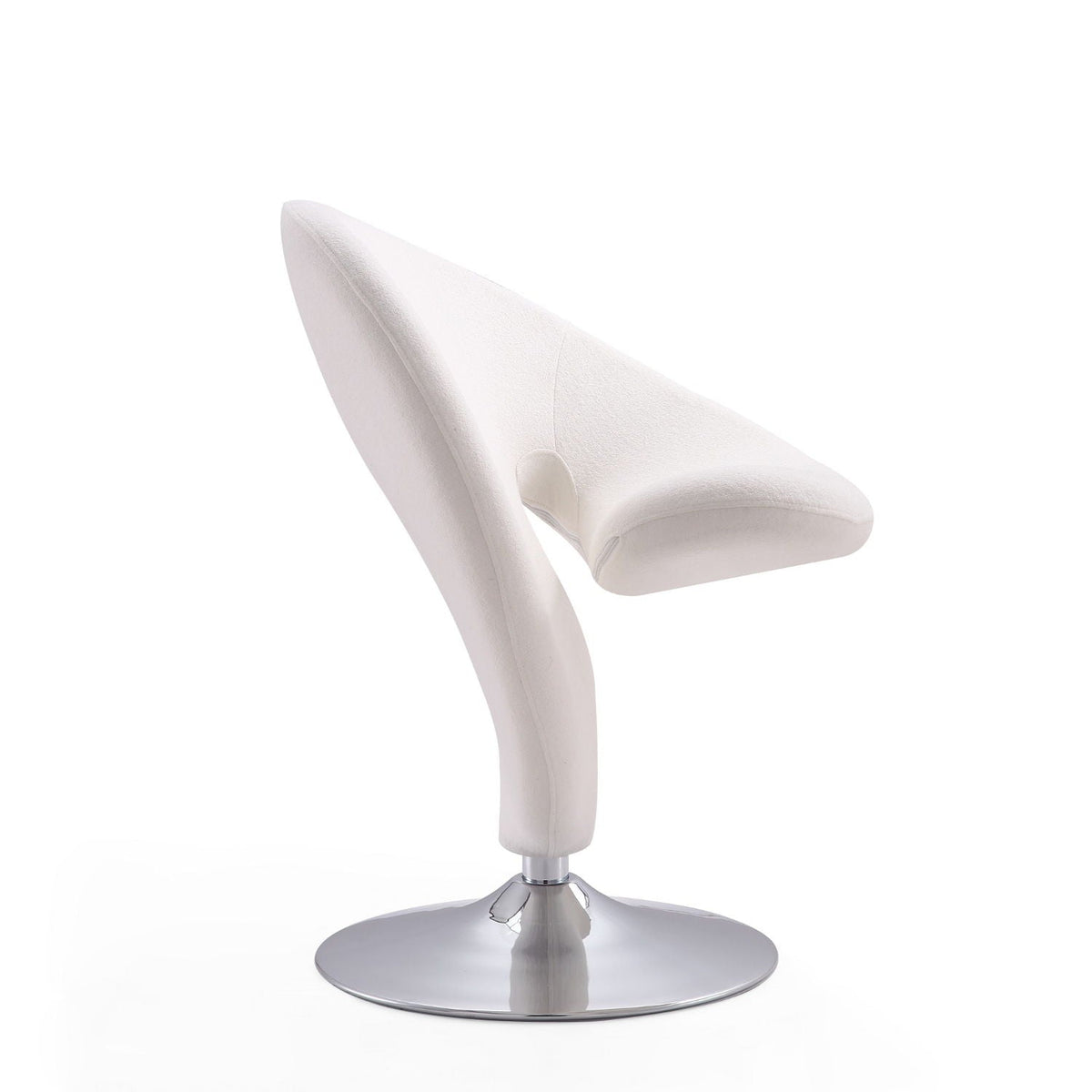 White wool-blend swivel lounge chair with chrome pedestal base by HouseOfZazla on Tampa Home & Garden Store