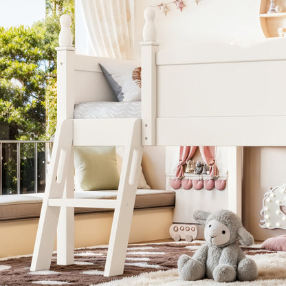 Full Size Low Loft Bed with Full-Length Guardrails, white finish with ladder on Tampa Home & Garden Store