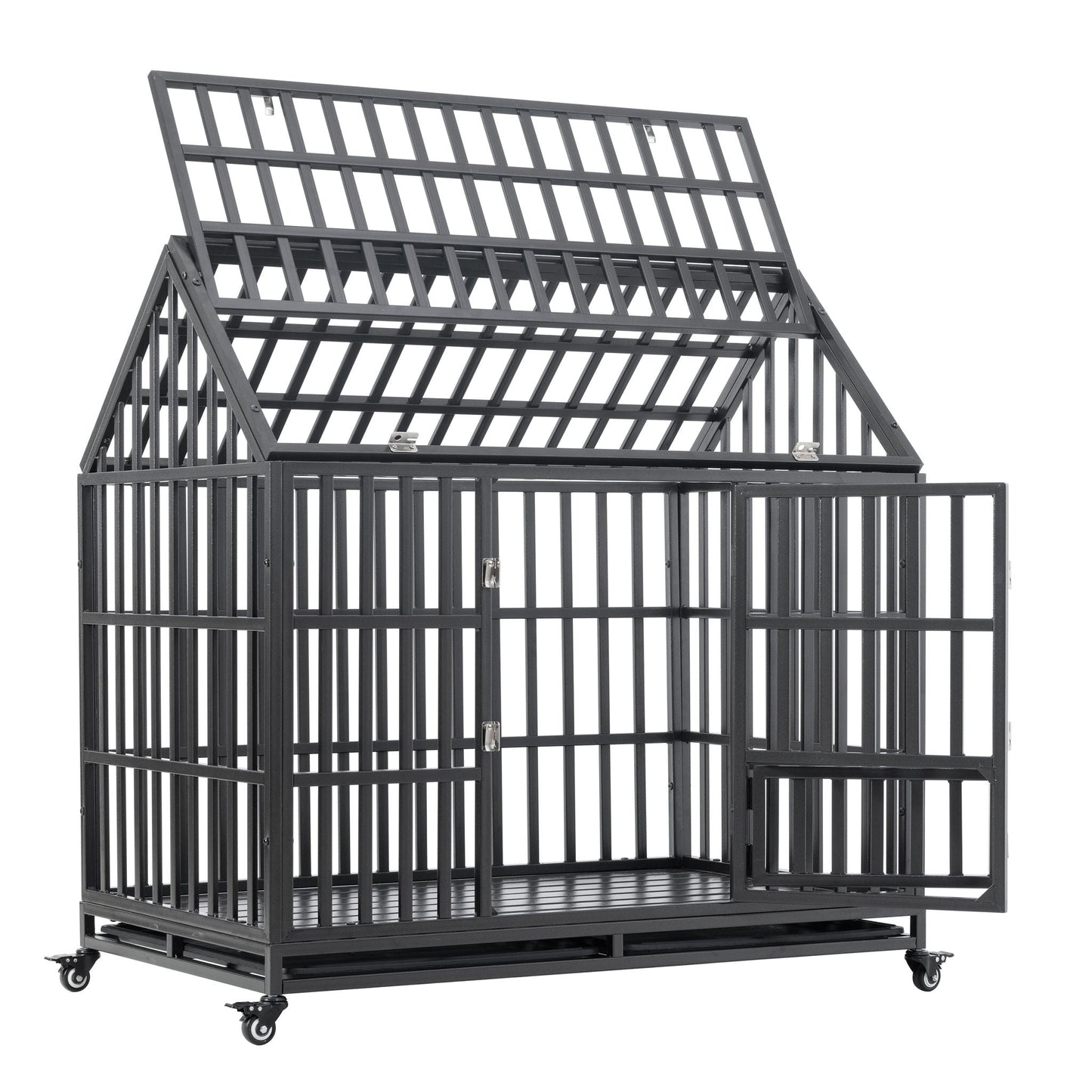 Heavy duty dog crate lockable wheels, black metal cage on casters by HouseOfZazla on Tampa Home & Garden Store